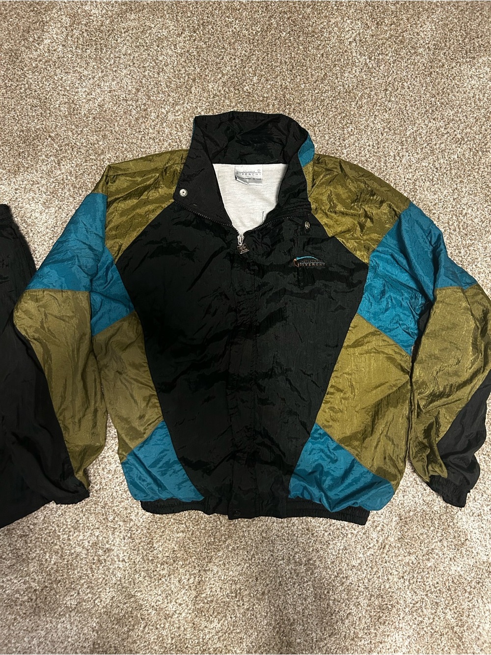 Givenchy Black Windbreaker with Teal & Olive Panels